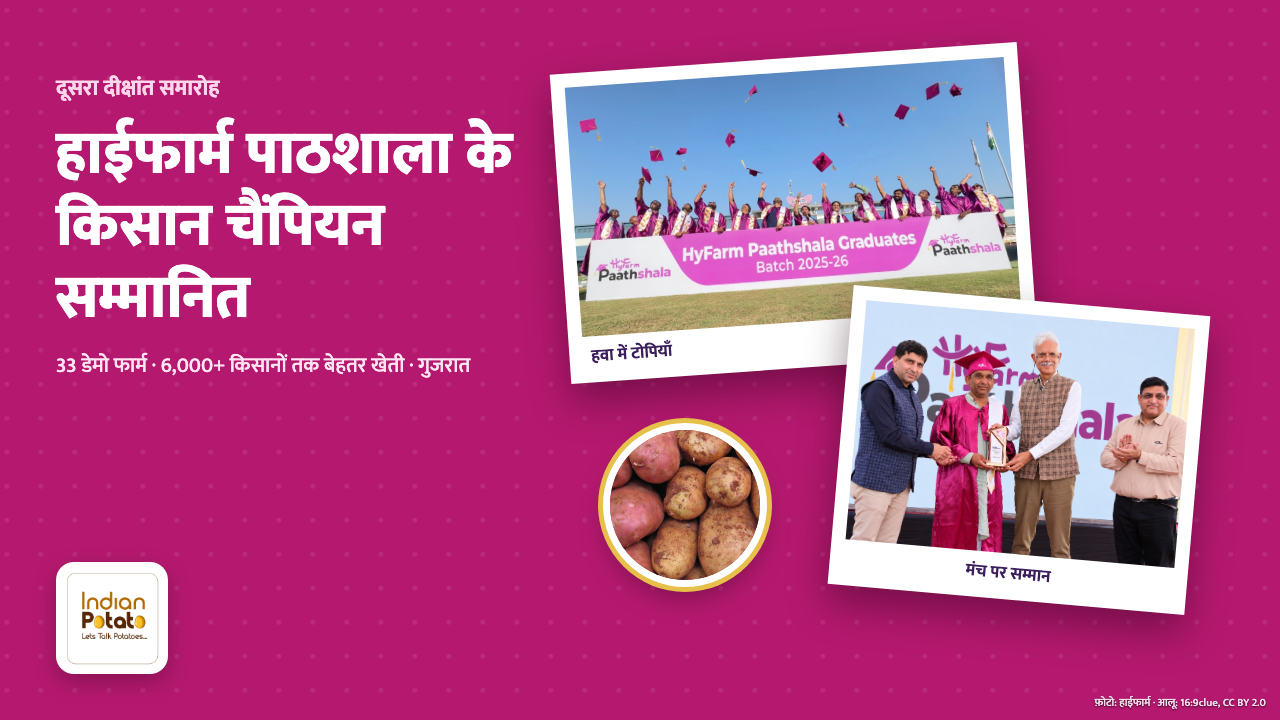 हाईफार्म पाठशाला के दूसरे दीक्षांत समारोह की दो तस्वीरें: हवा में टोपियाँ उछालते किसान और मंच पर सम्मान