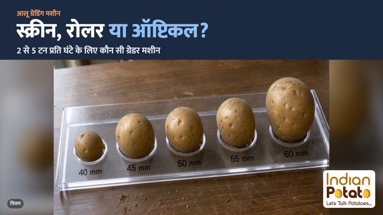 आलू ग्रेडिंग मशीन कैसे चुनें: 45 से 60 मिमी के साइज़िंग गेज में रखे आलू