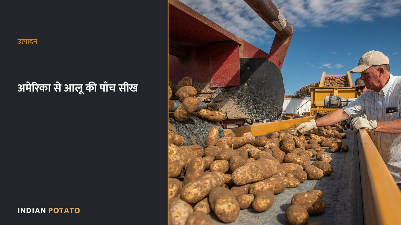 अमेरिका के आइडाहो में आलू की खुदाई और छँटाई — भारत 24.6 टन बनाम अमेरिका 51.3 टन प्रति हेक्टेयर